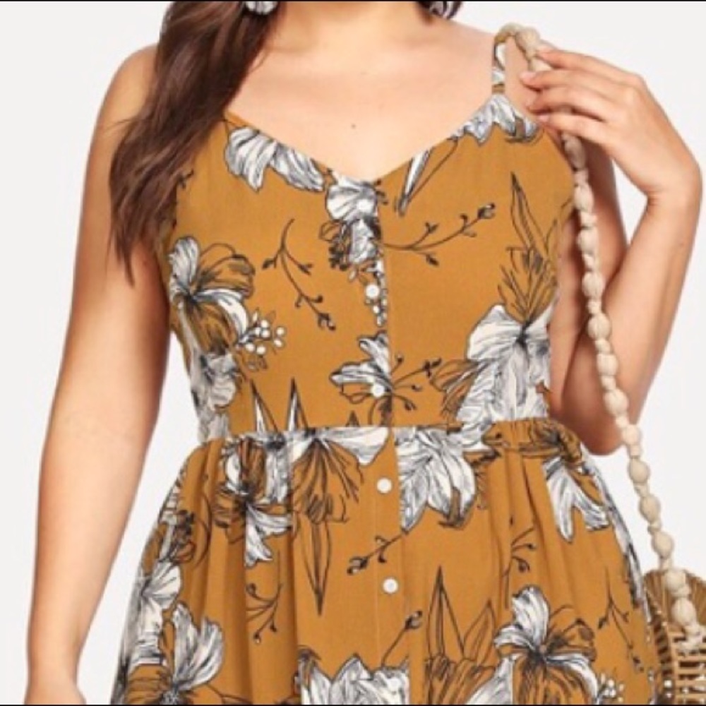 Mustard Floral Maxi Dress Plus Size - Picture 3 of 4